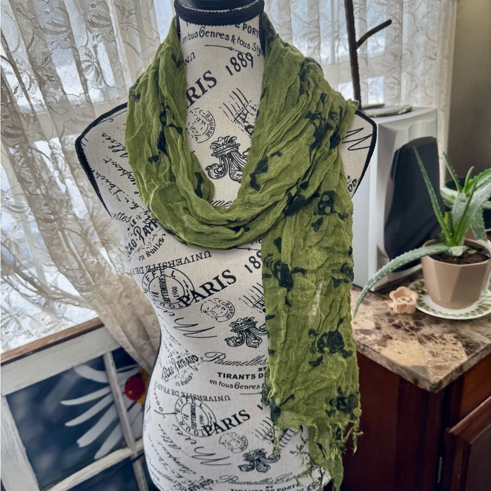 Olive Green Lightweight Scarf with Fringe